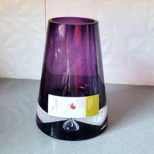Hand Blown Tapered Purple & Clear Glass Vase Suspended Bubble 7.¼”